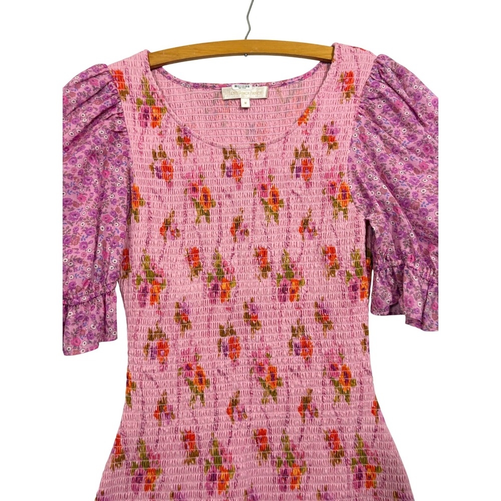 LoveShackFancy Luppa Pink Floral Smocked Mini Dress Puff Sleeve Size M - Picture 8 of 8